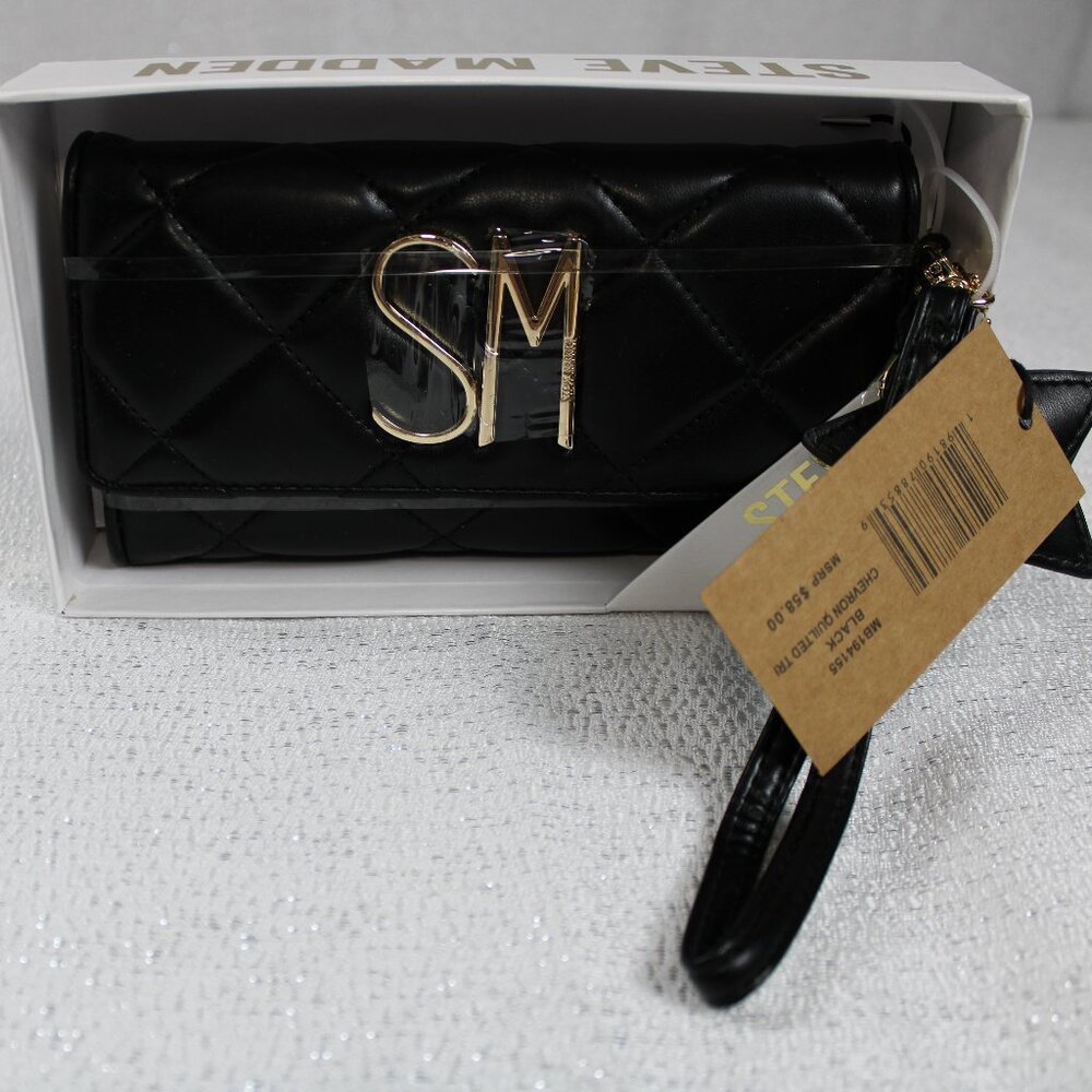 NWT Steve Madden Black Quilted Faux Leather Wallet (Original Price $58.00)